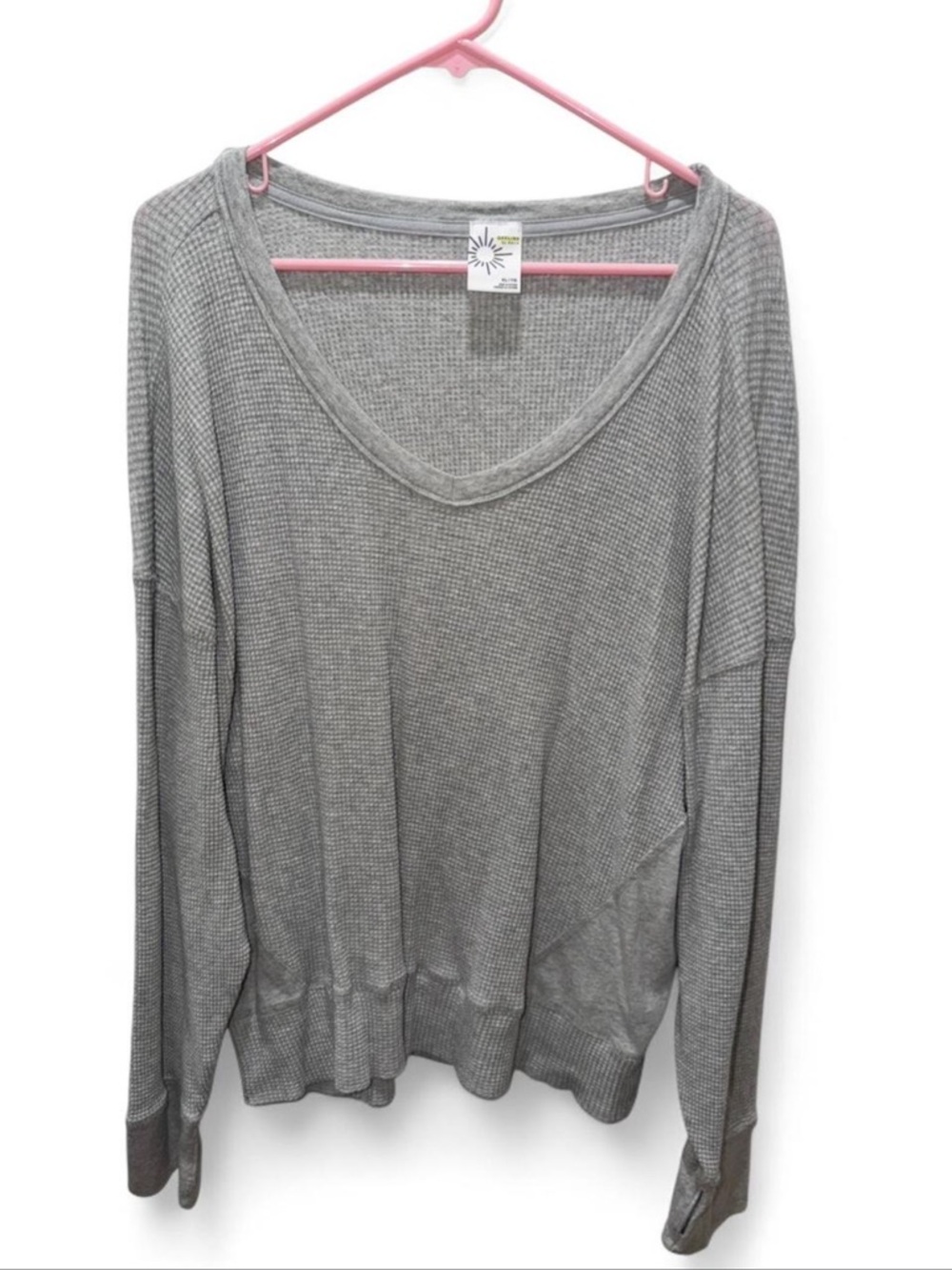 aerie Gray Waffle-Knit Long Sleeve Scoop Top